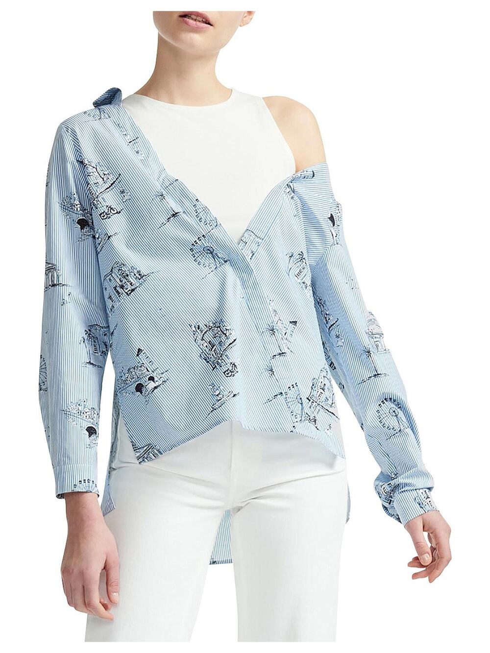 Maje Lasane Asymmetrical Layered Top Size 3 Imprime Paris Scene Parisian NWT
